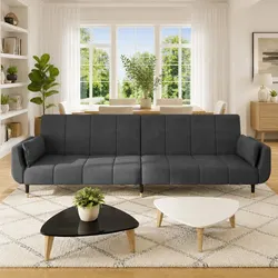 Cozy Grey Velvet 2-Seater Sofa Bed with Two Pillows