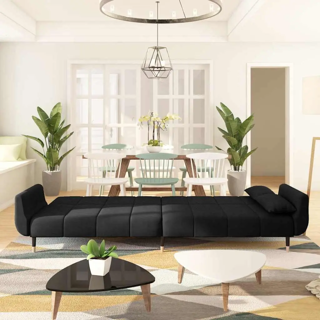 Convertible Sofa Bed Adjustable Backrest 2 Seater Black