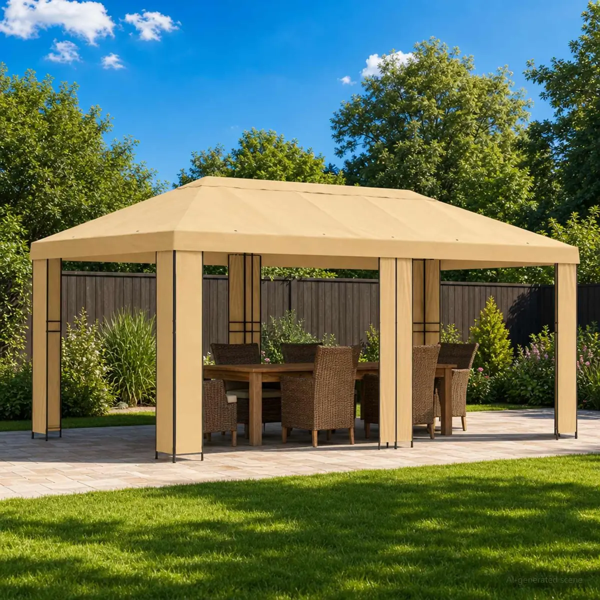 Outdoor Garden Canopy 6x3m Shade Shelter Cream Polyester Steel Frame Gazebo