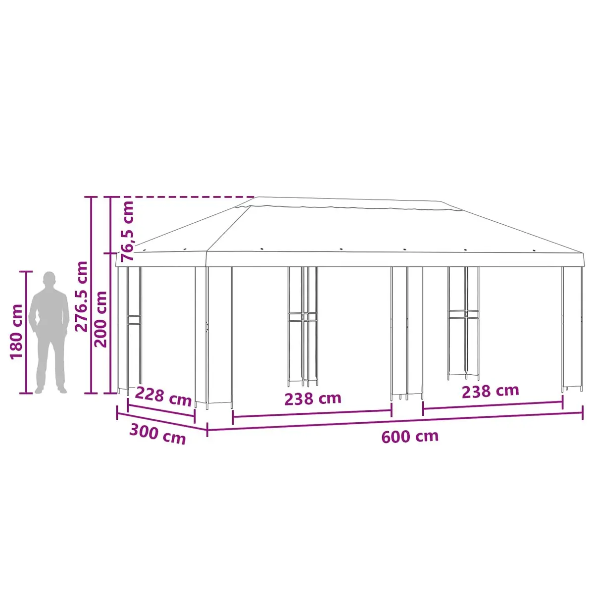 Garden Gazebo Outdoor Canopy 6 x 3 m Anthracite Steel Frame Polyester Cover