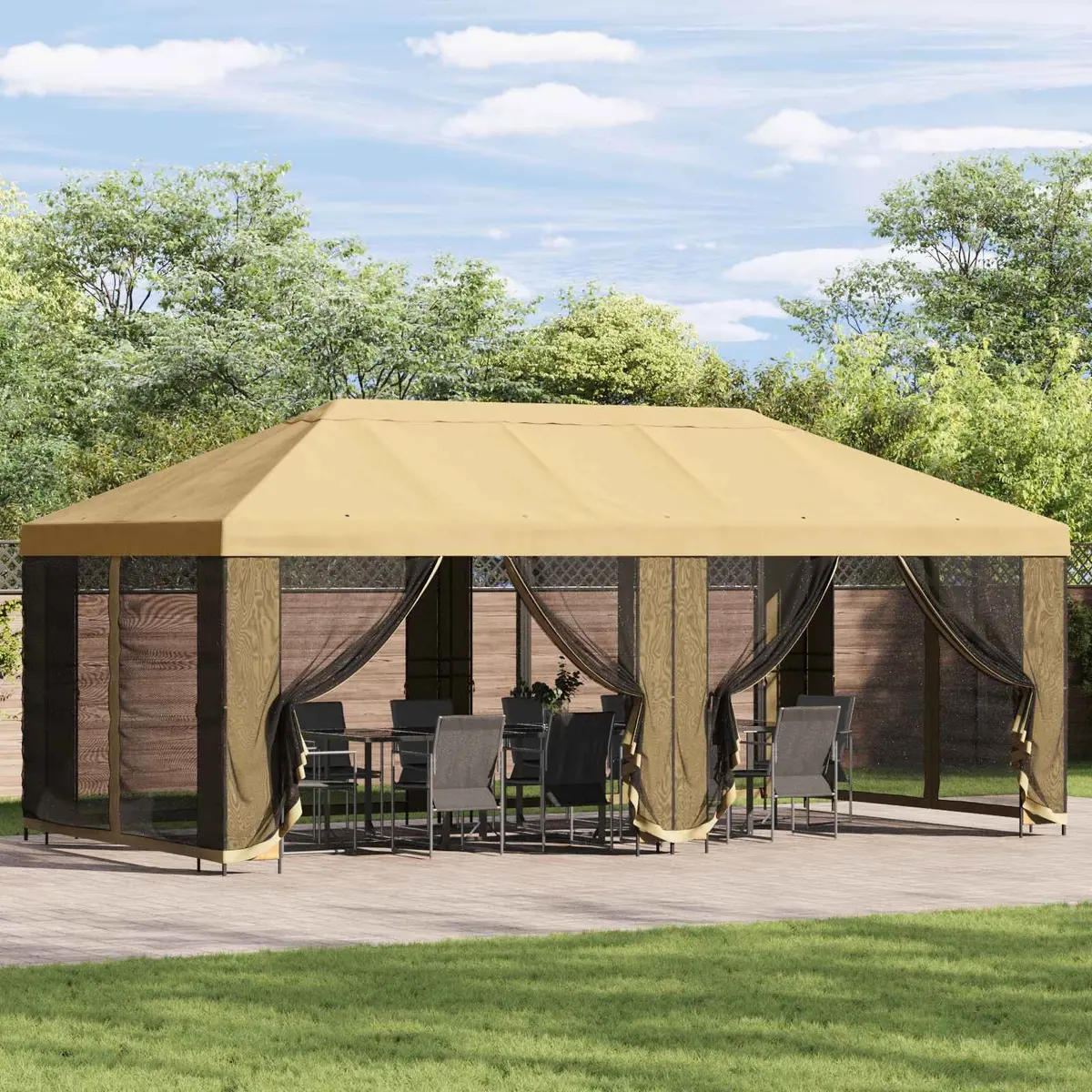 Garden Gazebo Outdoor Canopy 6x3m Cream with Black Mesh Sidewalls