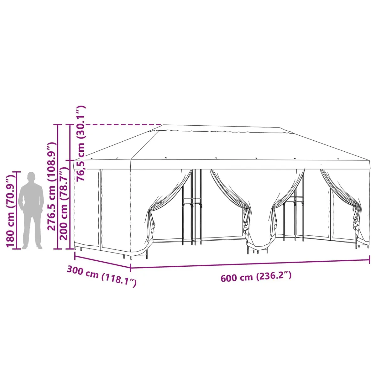 Garden Gazebo Outdoor Canopy 6x3m Anthracite with Mesh Sidewalls