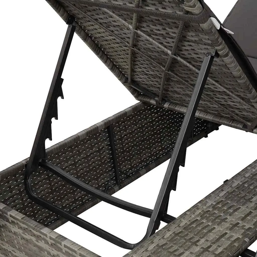 Double Sun Lounger Outdoor Garden Furniture Adjustable Grey with Roof Curtains