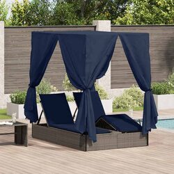 Double Sun Lounger Outdoor Garden Bed with Roof Curtains Adjustable Backrest