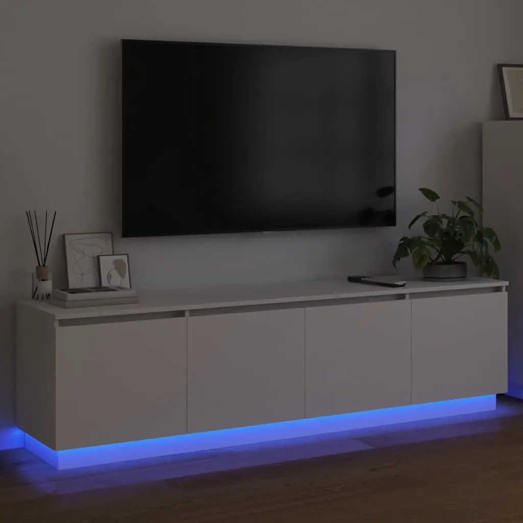 TV Cabinet LED Storage Unit 180x38x49cm White Engineered Wood