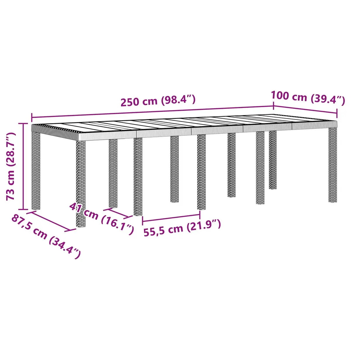 Garden Dining Table Rectangular 250 x 100 cm Anthracite Outdoor Patio Furniture