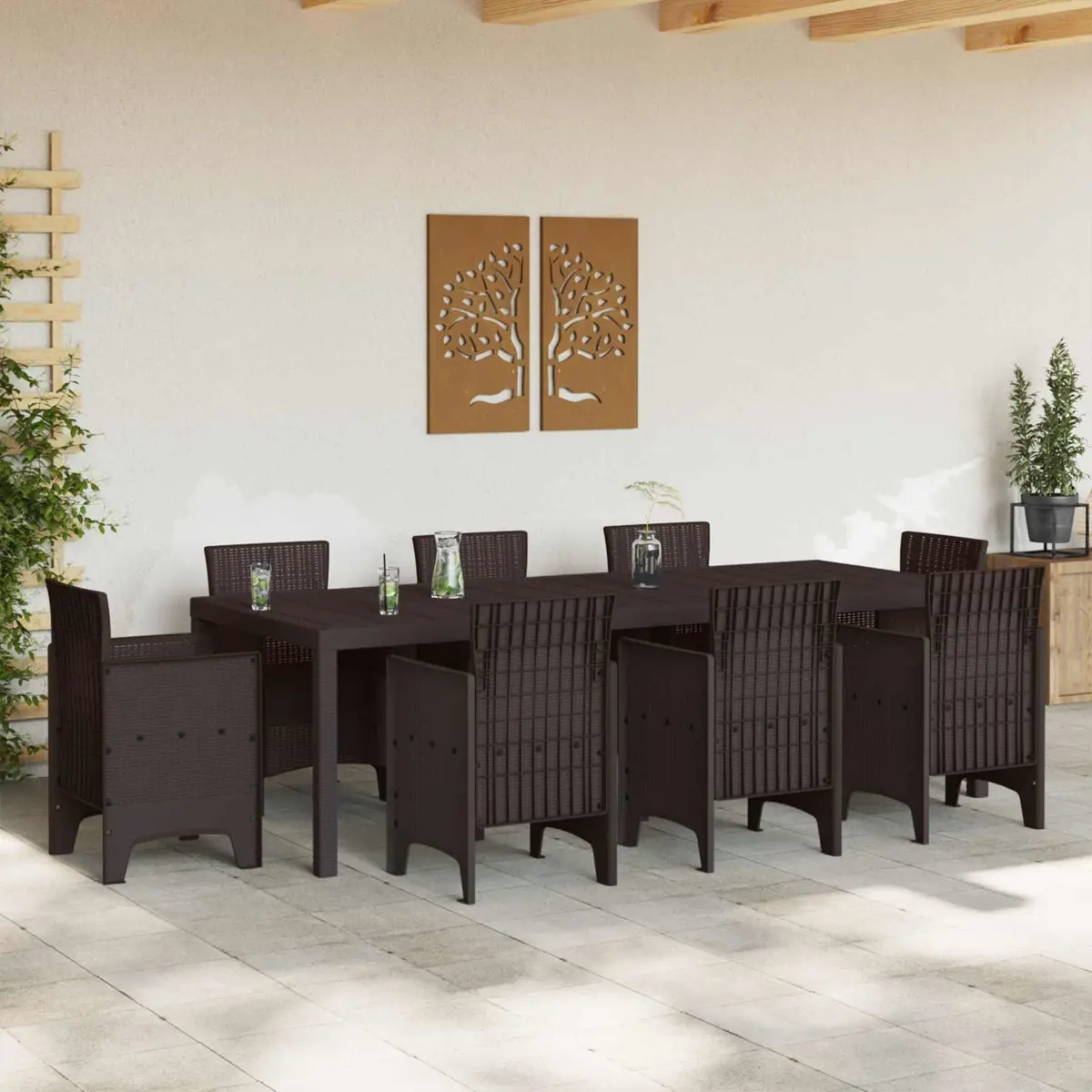 Brown Rectangular Garden Dining Table 250cm