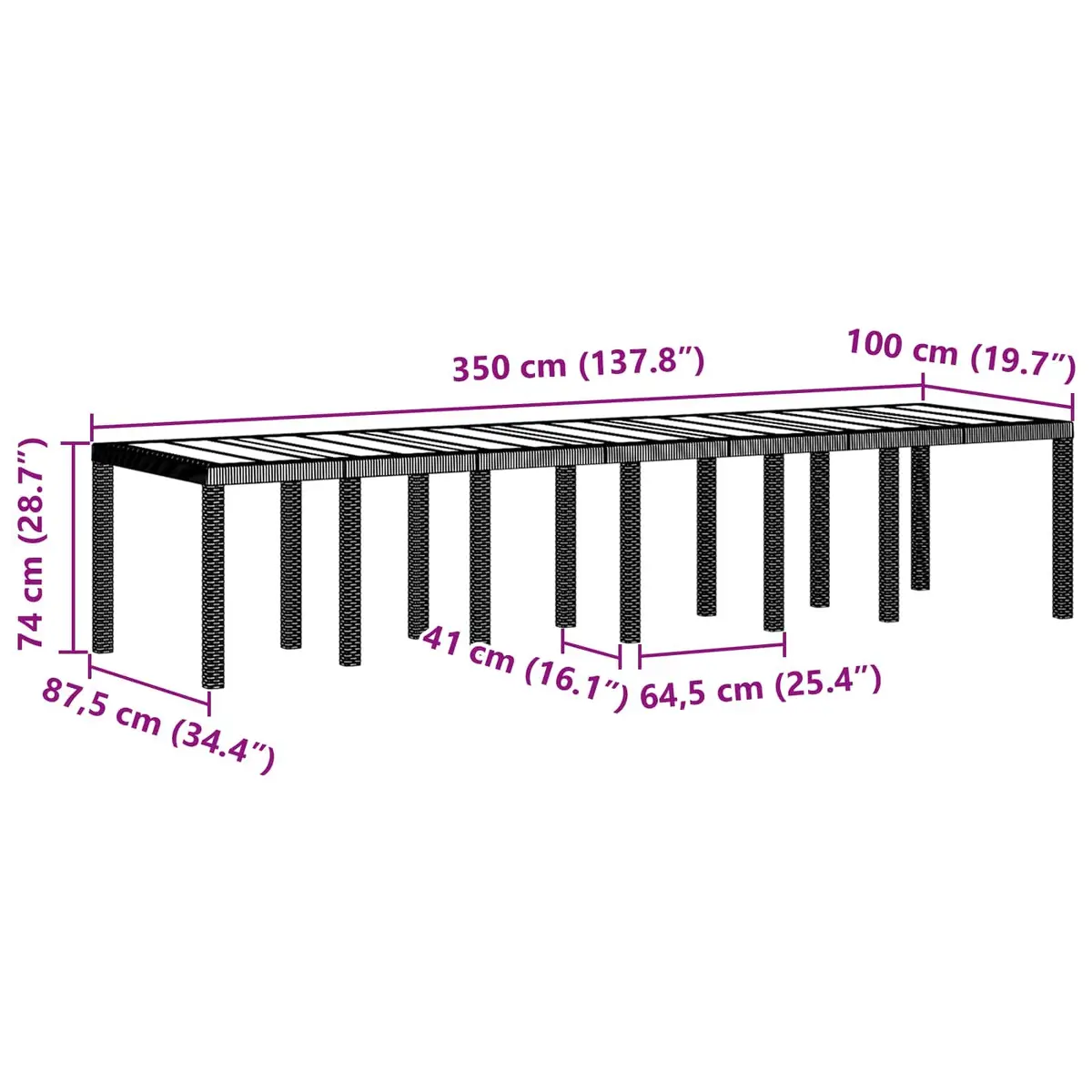 Garden Dining Table Rectangular Outdoor Furniture Large Anthracite Poly Rattan