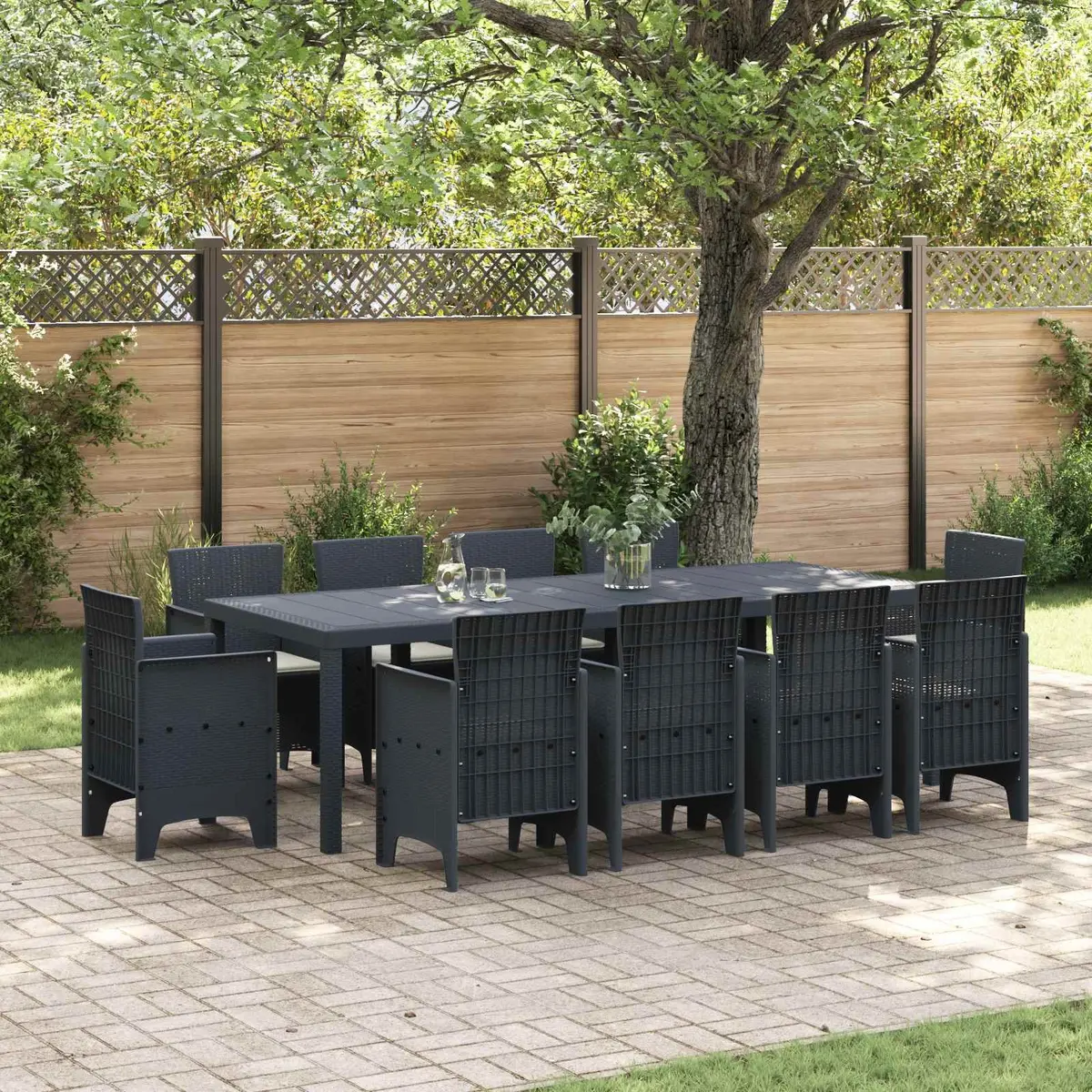 Outdoor Dining Set 11 Piece Rectangular Table and Chairs Anthracite Poly Rattan Modern