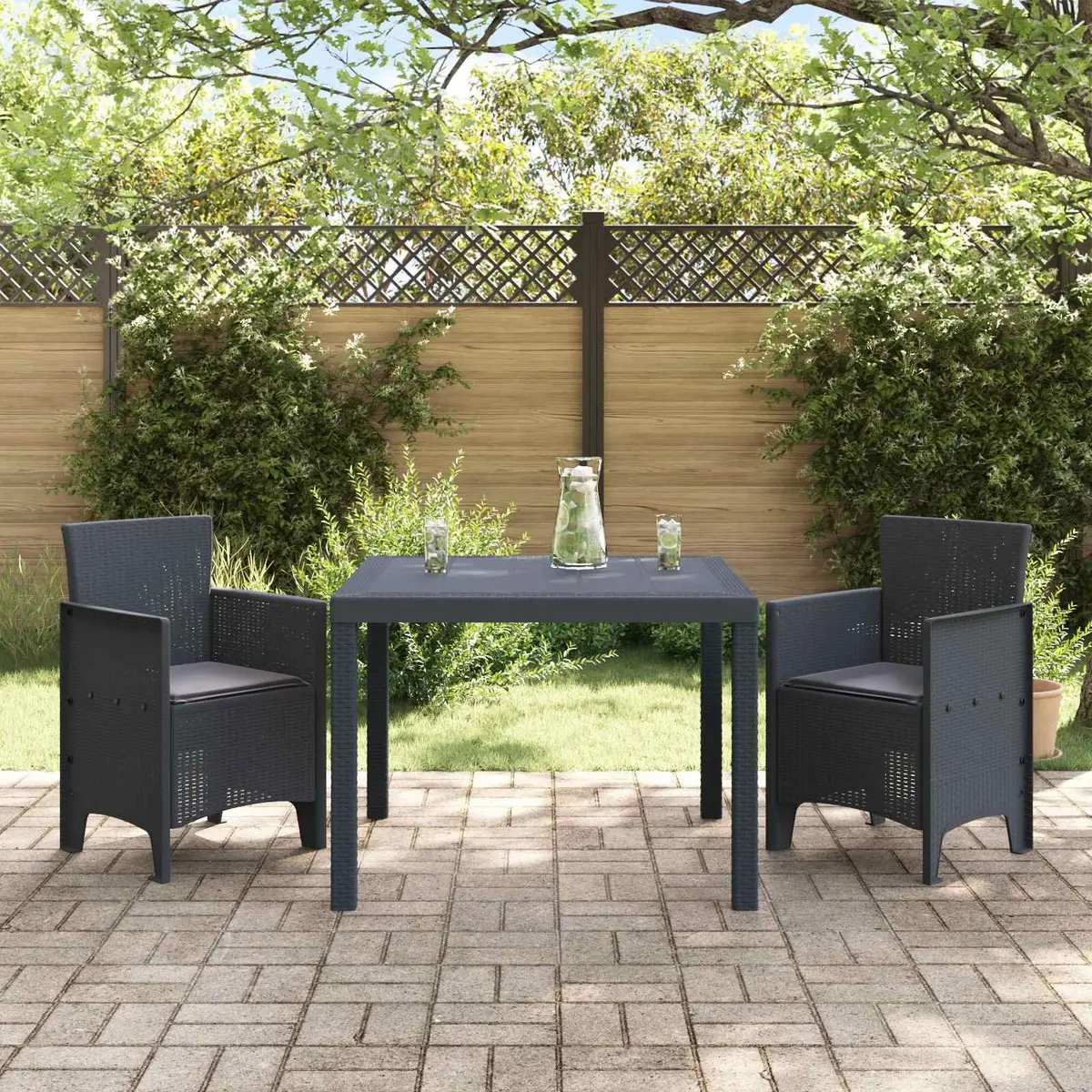 Garden Dining Set Outdoor Patio Table Chairs 3 pcs Anthracite