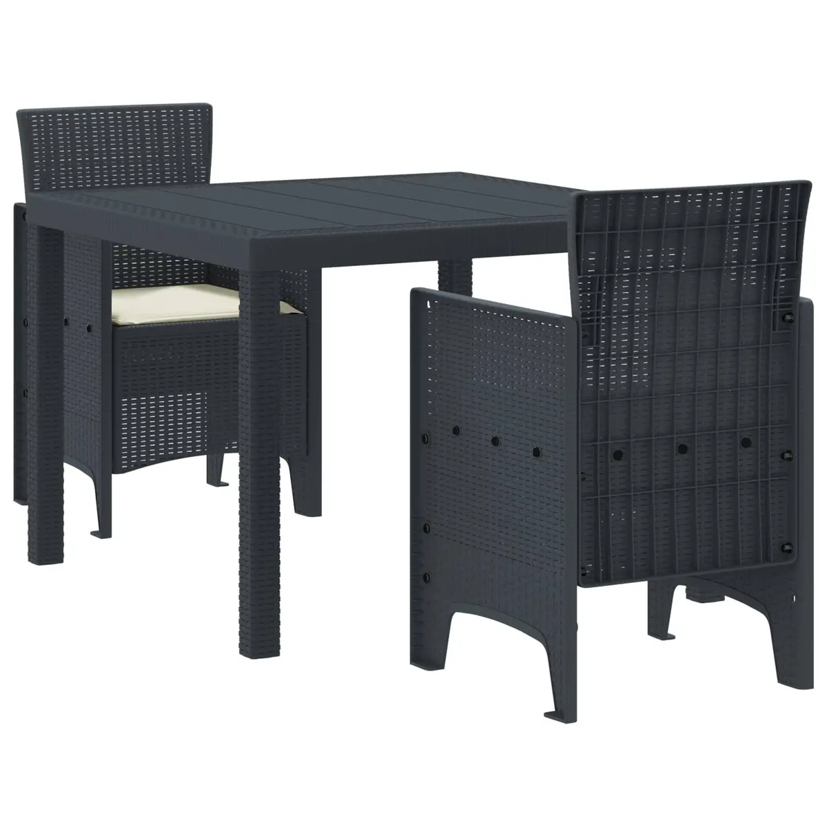 Outdoor Dining Set Poly Rattan Table and 4 Chairs Cushions Anthracite