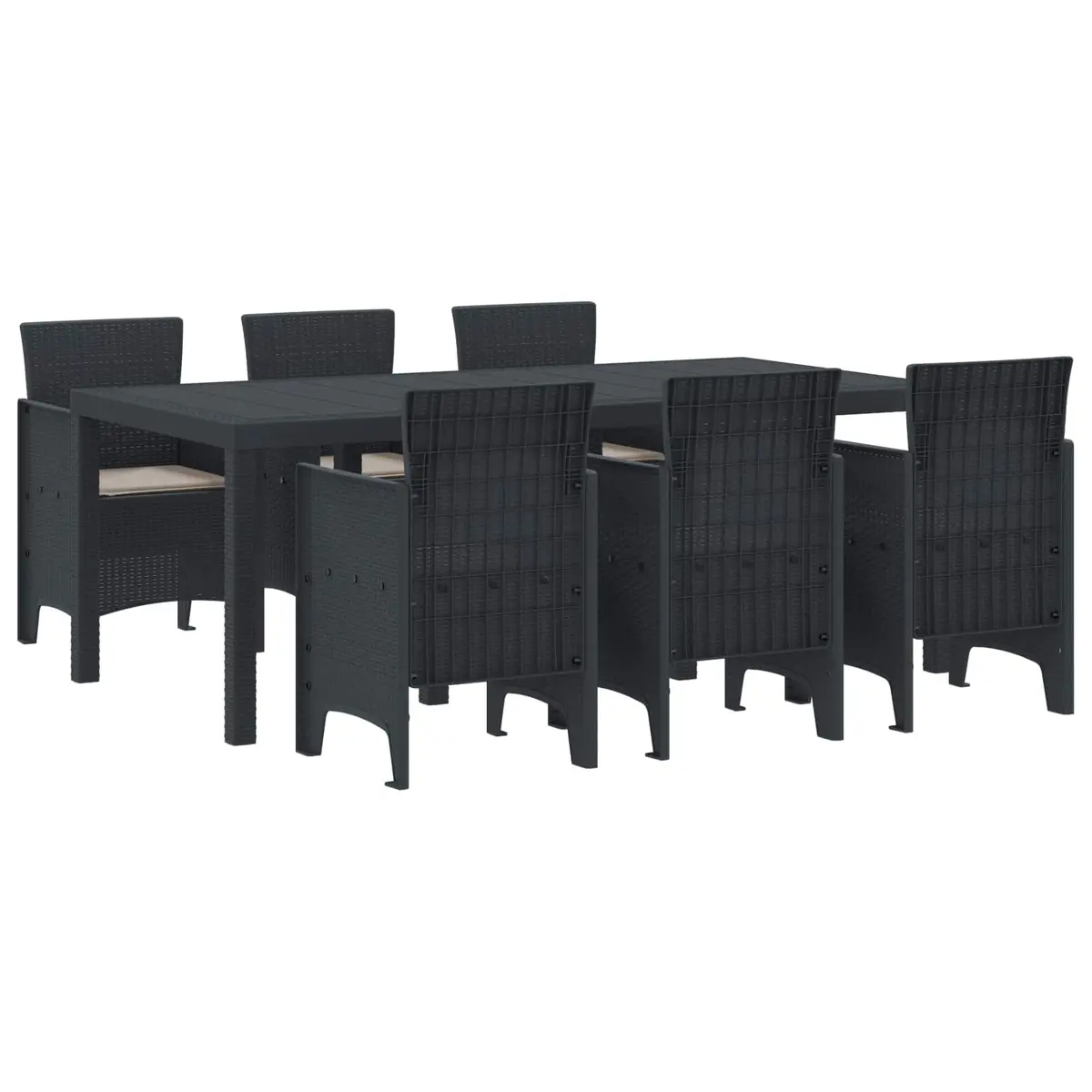 Garden Dining Set 7 Piece Rectangular Table and Chairs Polypropylene Anthracite