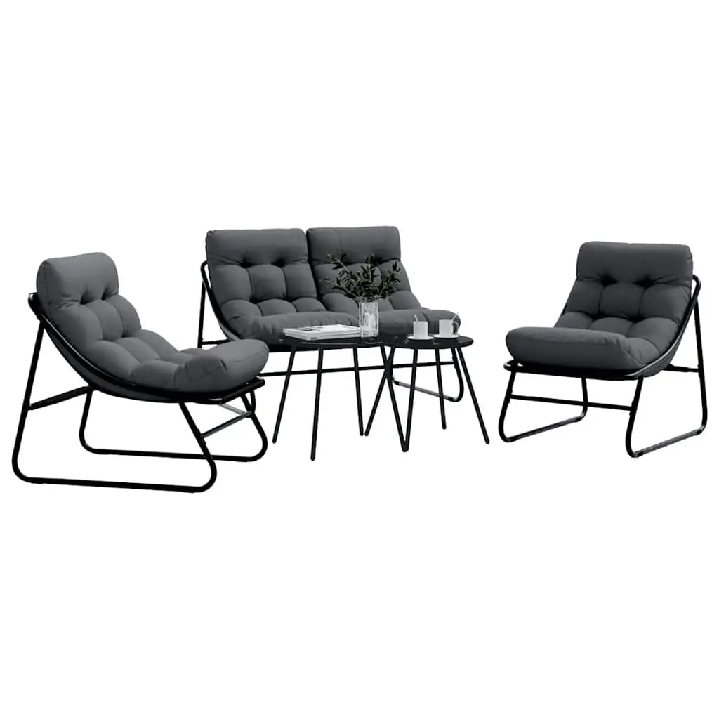 Garden Dining Set 5 Pieces Outdoor Furniture Black Steel Sofa Table