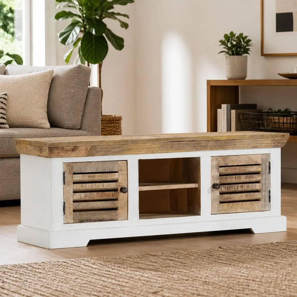 TV Cabinet 110x30x40 cm Solid Wood Mango Living Room Storage Sideboard