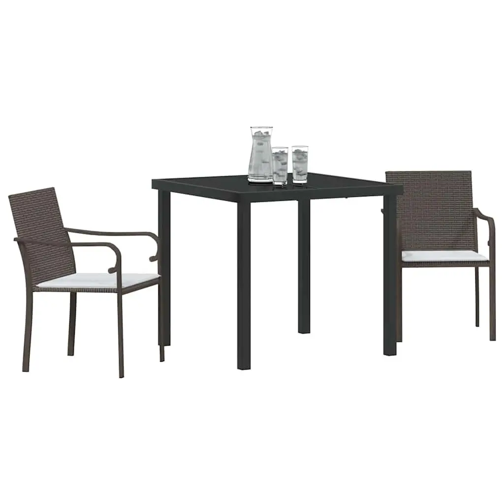 Garden Dining Set 3 Piece Outdoor Patio Furniture Brown PE Rattan Steel Frame