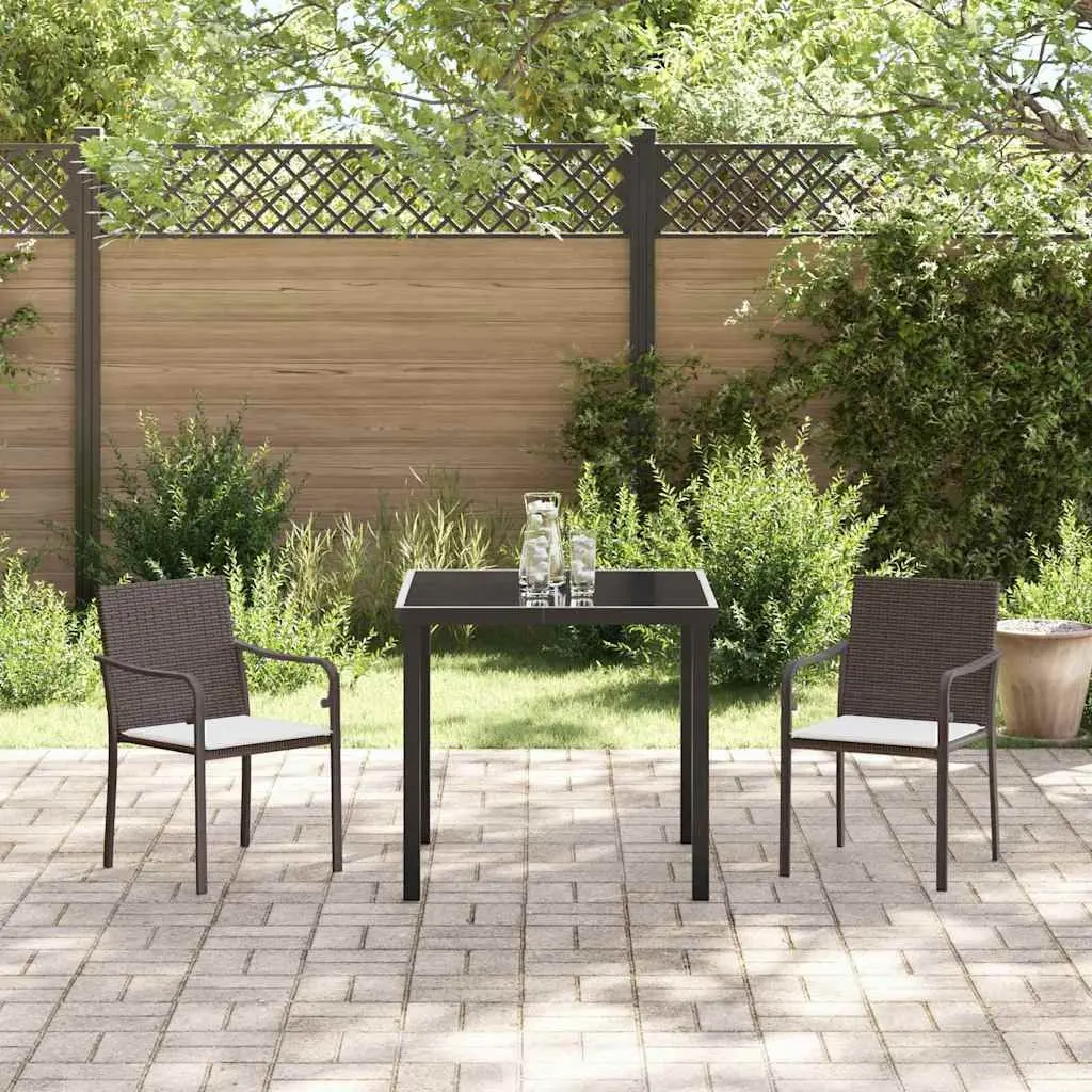 Garden Dining Set 3 Piece Outdoor Patio Furniture Brown PE Rattan Steel Frame