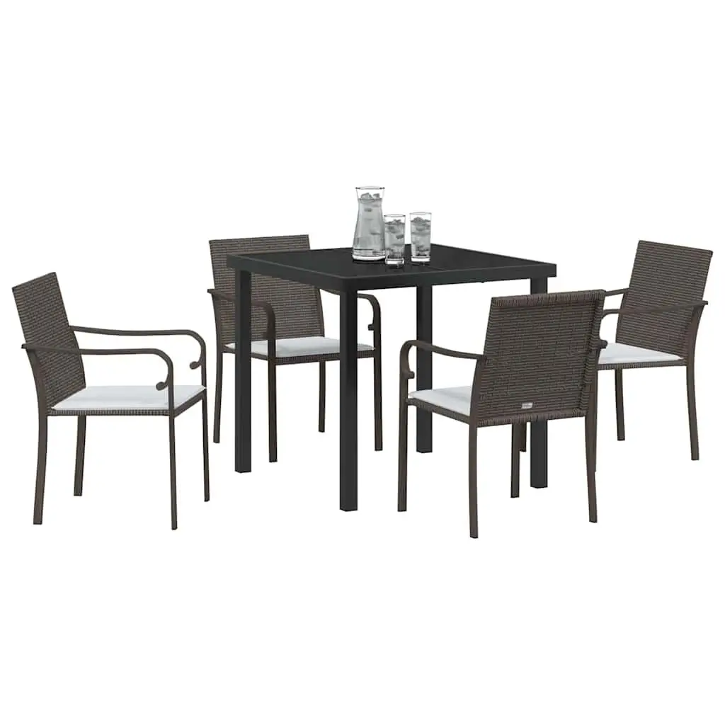 Outdoor Furniture Dining Set 4 Chairs Table Brown Modern Rattan Patio Garden