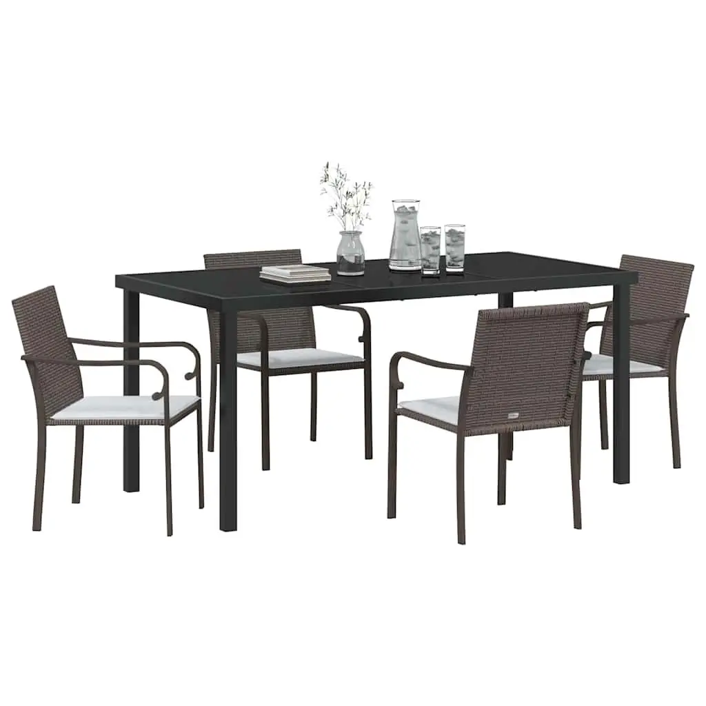 Garden Dining Set 5 Piece Outdoor Furniture Rattan with Cushions Brown