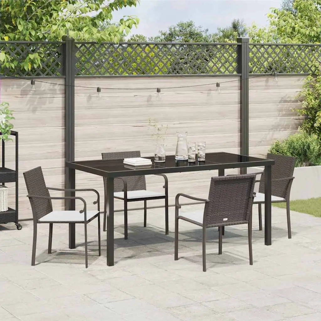 Garden Dining Set 5 Piece Outdoor Furniture Rattan with Cushions Brown