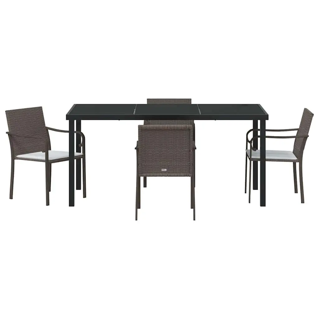 Garden Dining Set 5 Piece Outdoor Furniture Rattan with Cushions Brown