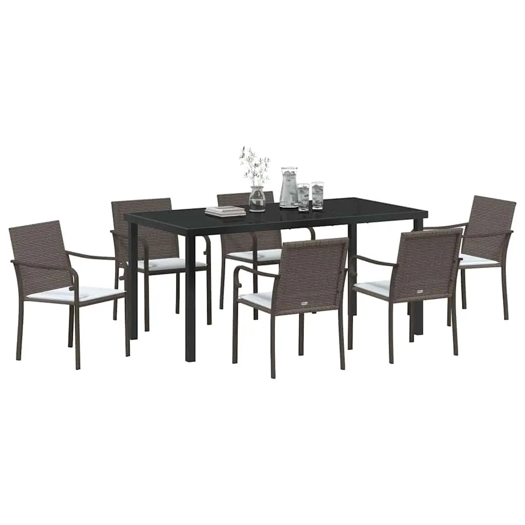 Garden Dining Set 7 Piece Brown Black Outdoor Furniture Patio Rattan Chair Table