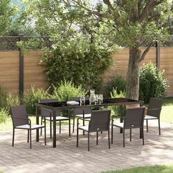 Garden Dining Set 7 Piece Outdoor Furniture Brown Black Rattan Steel Frame