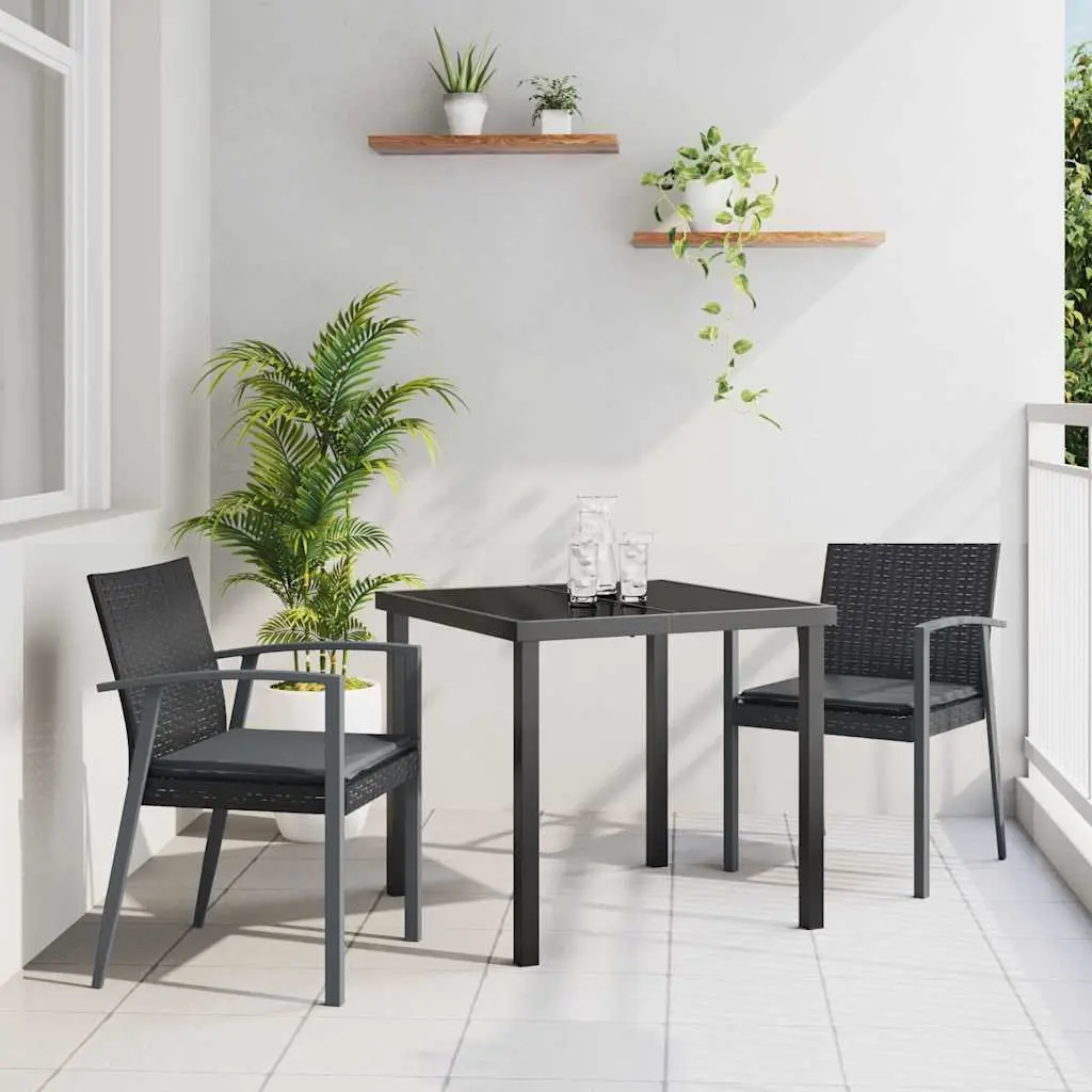 Garden Dining Set Outdoor Furniture 3 Pieces Black PE Rattan Steel Frame