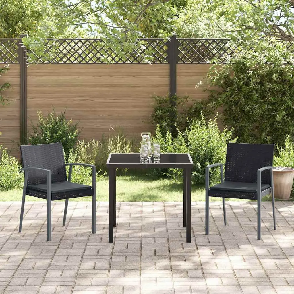 Garden Dining Set Outdoor Furniture 3 Pieces Black PE Rattan Steel Frame