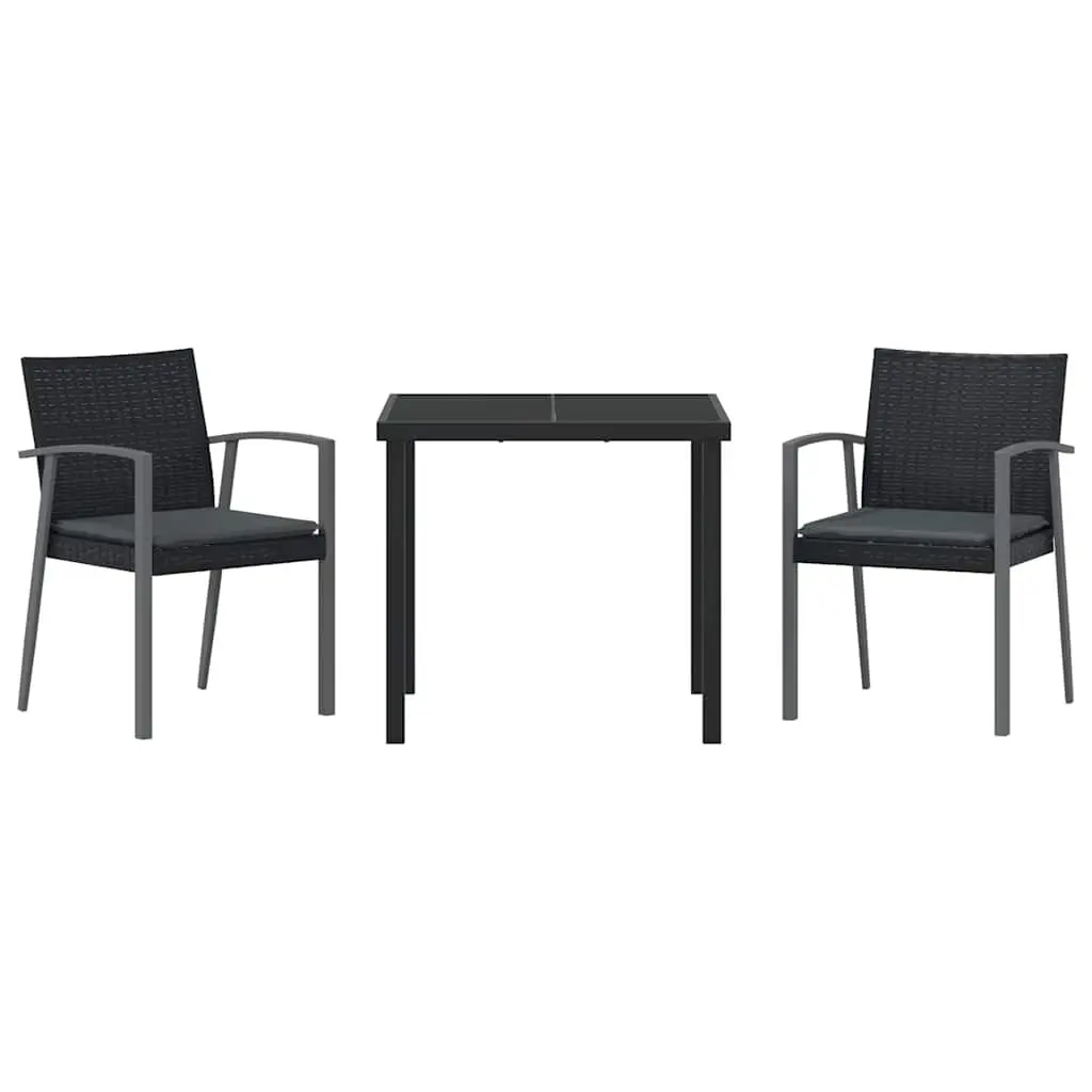 Garden Dining Set Outdoor Furniture 3 Pieces Black PE Rattan Steel Frame