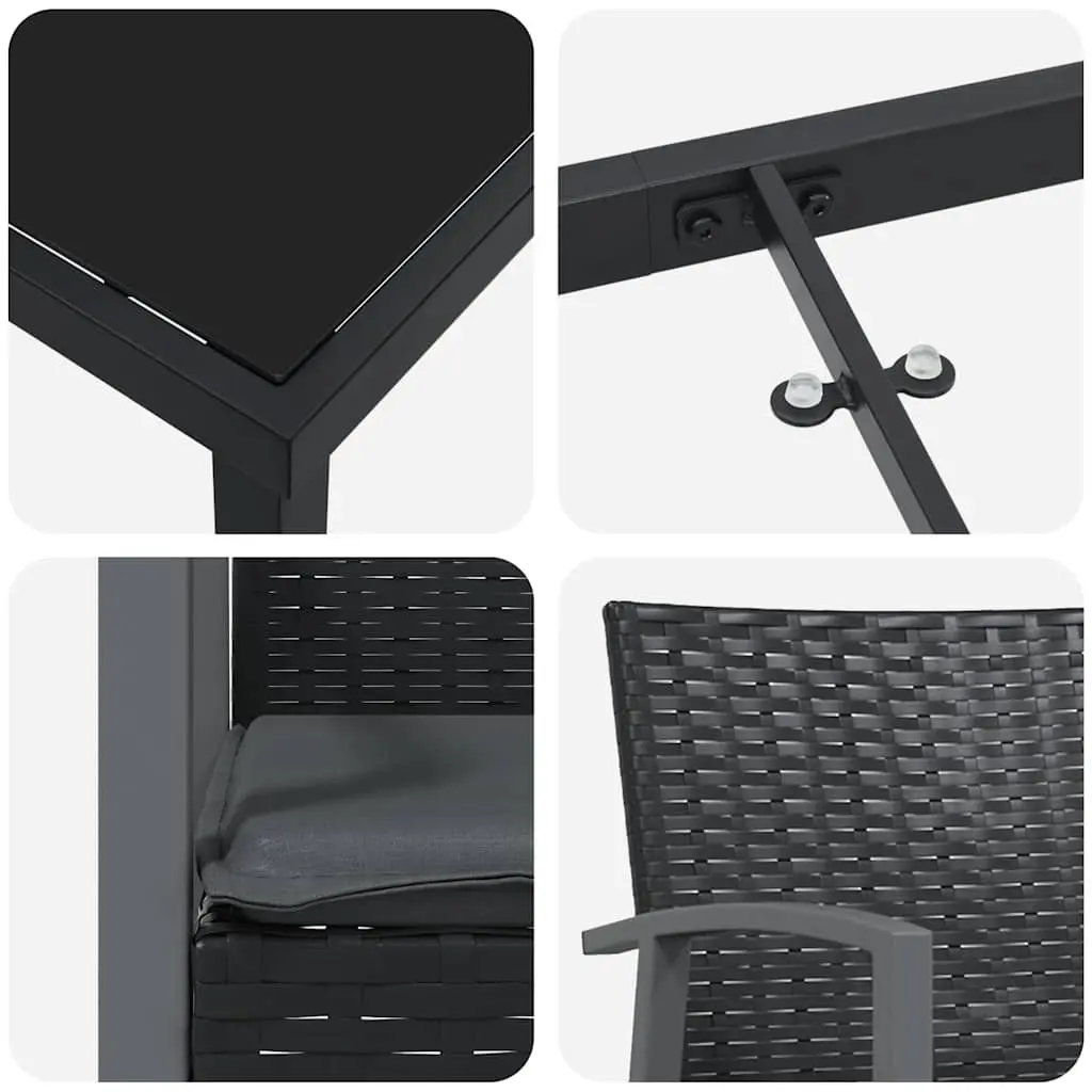 Garden Dining Set Outdoor Furniture 3 Pieces Black PE Rattan Steel Frame