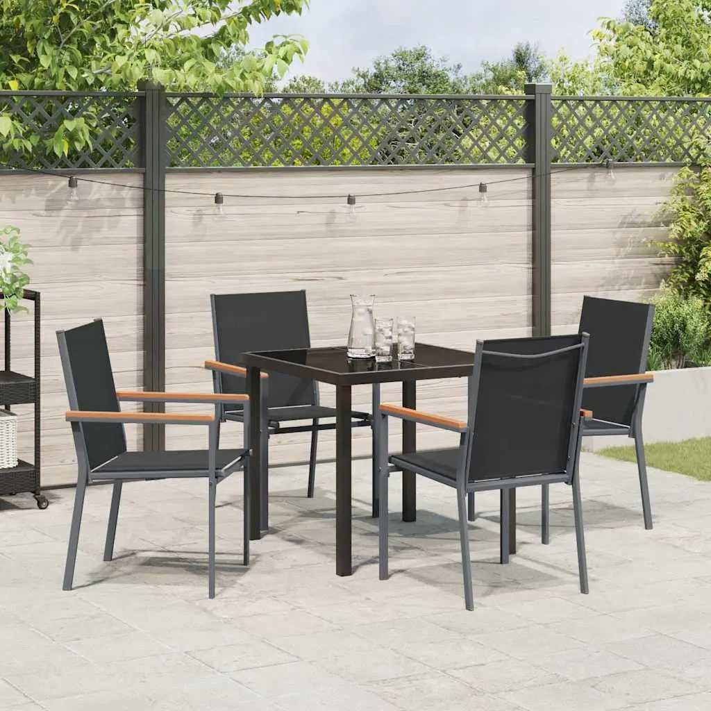 Garden Dining Set 5 Pieces Outdoor Furniture Table Chairs Textilene Black Steel Frame