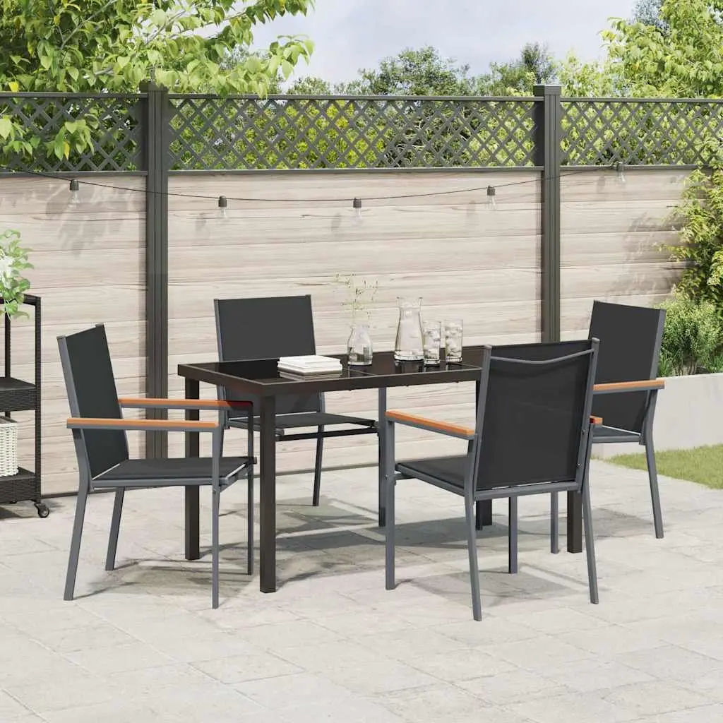 Outdoor Dining Set 5 Piece Garden Furniture Black Steel Frame Textilene