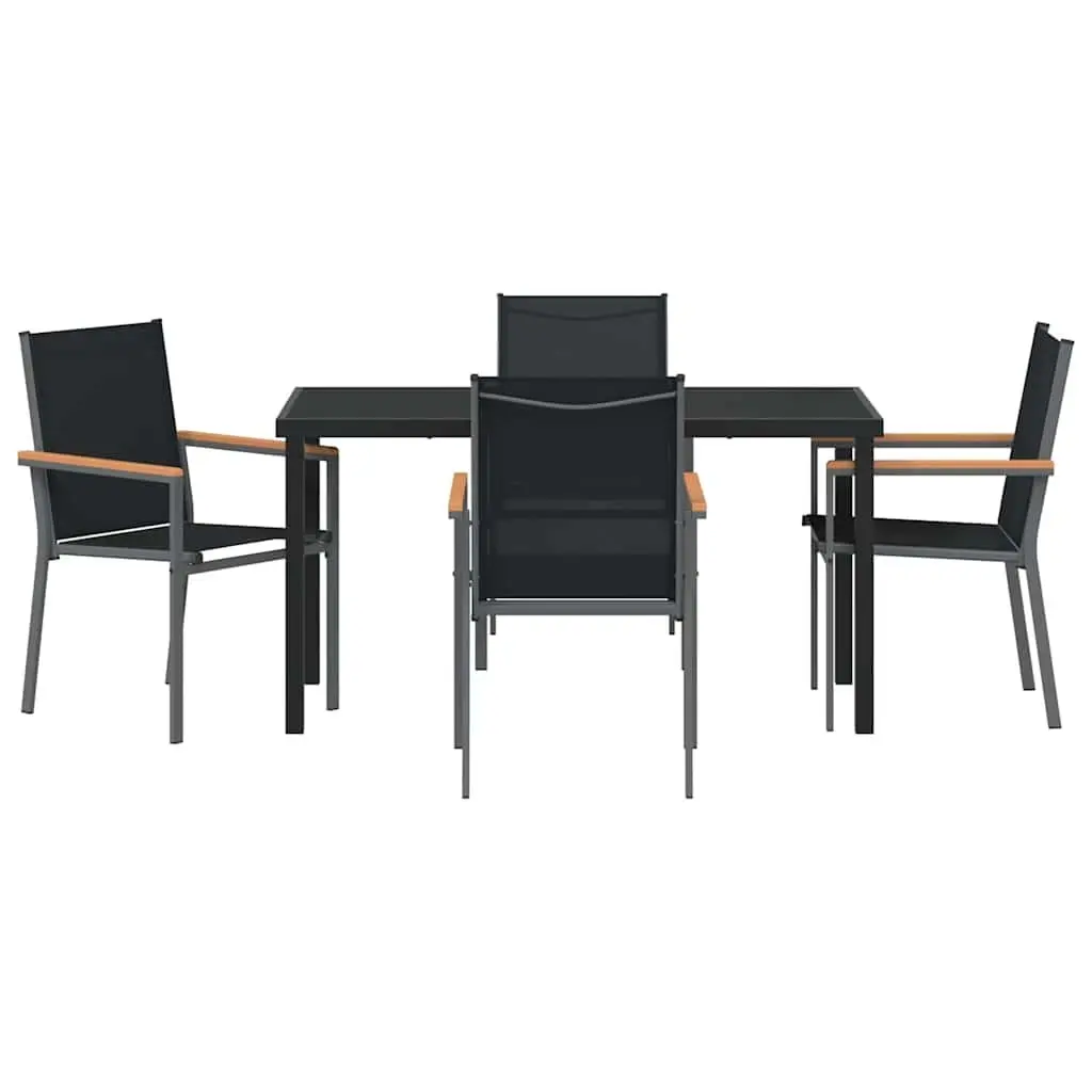 Outdoor Dining Set 5 Piece Garden Furniture Black Steel Frame Textilene