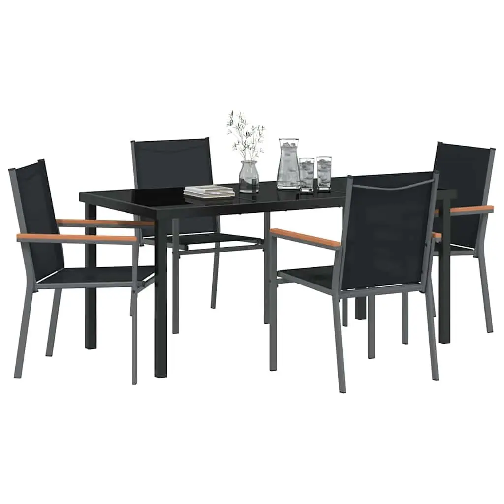 Garden Dining Set 5 Piece Outdoor Table and Chairs Black Steel Frame Textilene Mesh