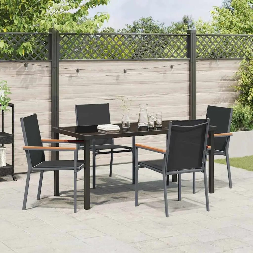 Garden Dining Set 5 Piece Outdoor Table and Chairs Black Steel Frame Textilene Mesh