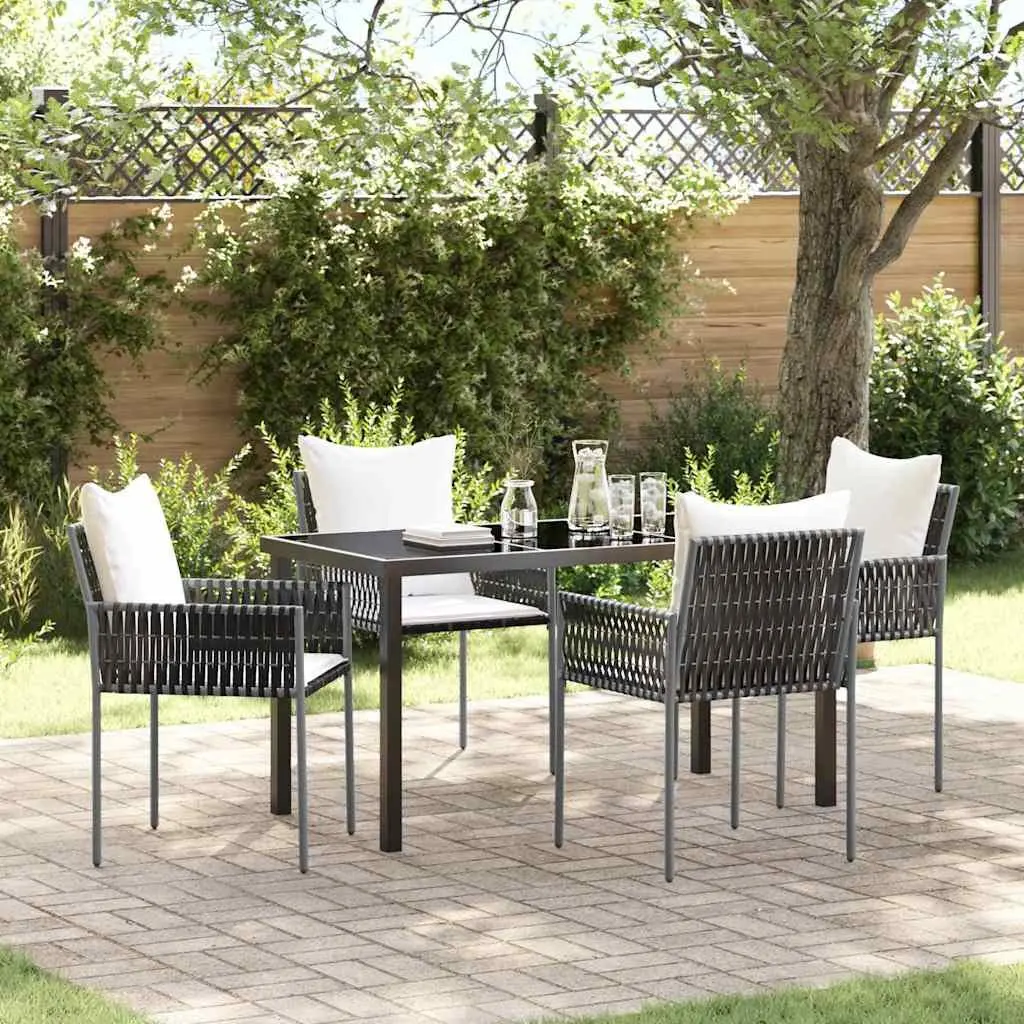 Garden Dining Set 5 Pieces Outdoor Furniture Patio Rattan Chairs Table Brown