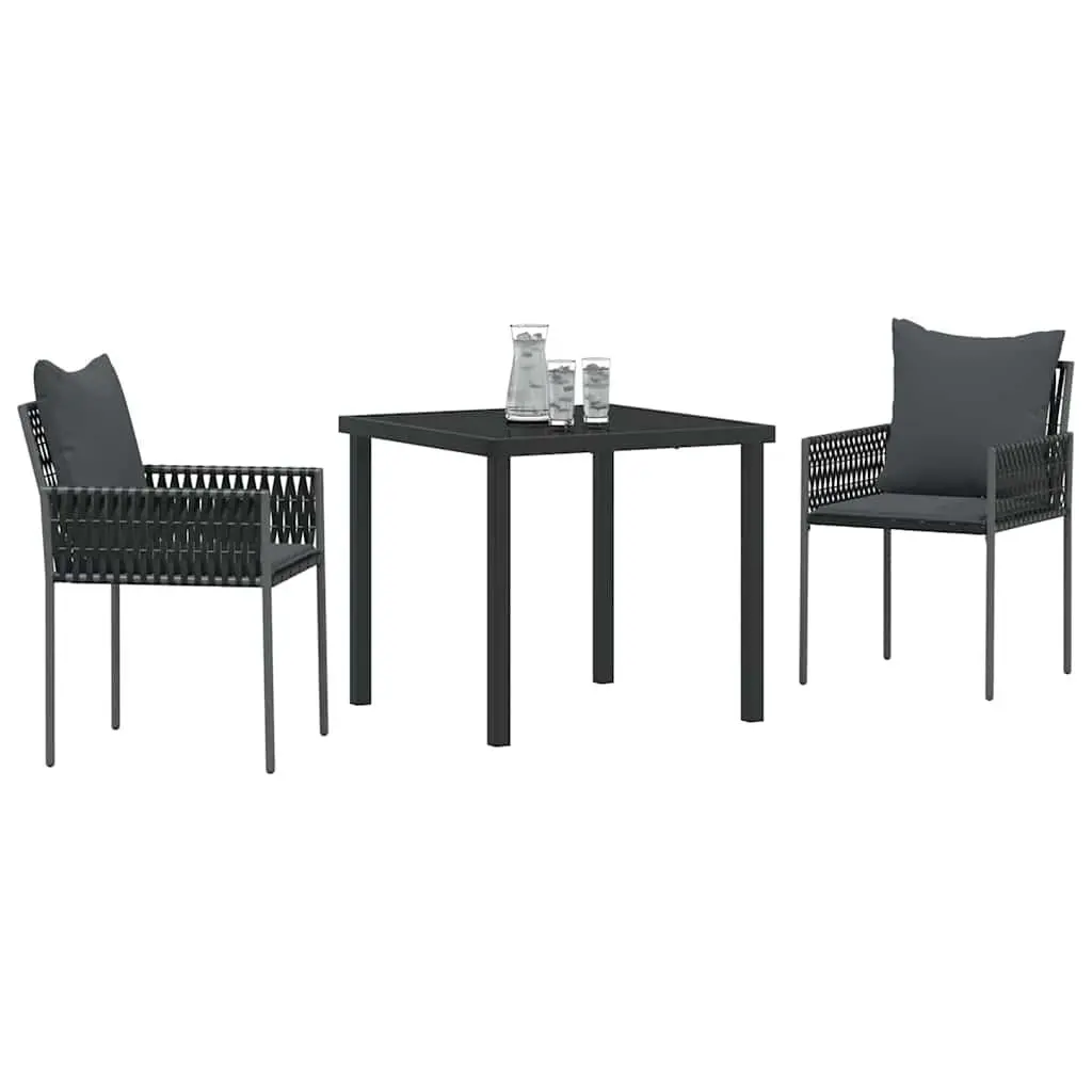 Outdoor Dining Set 3 Pieces Black Grey Garden Furniture Table Chairs