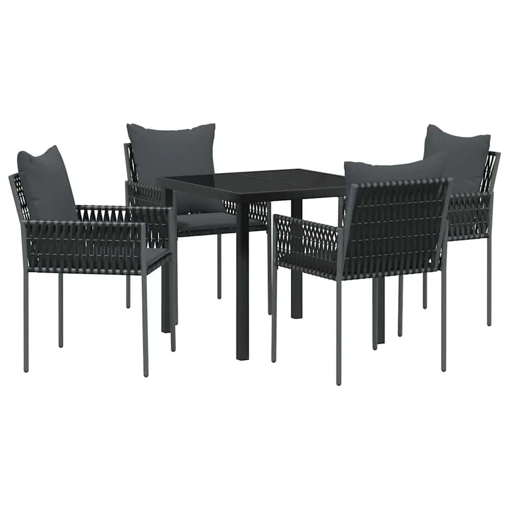 Garden Dining Set Outdoor Furniture 5 Pieces Black Grey Rattan Steel Chairs