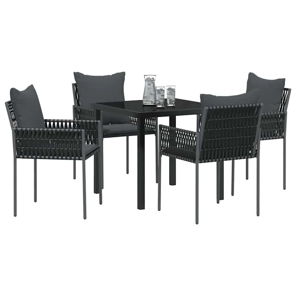 Garden Dining Set Outdoor Furniture 5 Pieces Black Grey Rattan Steel Chairs