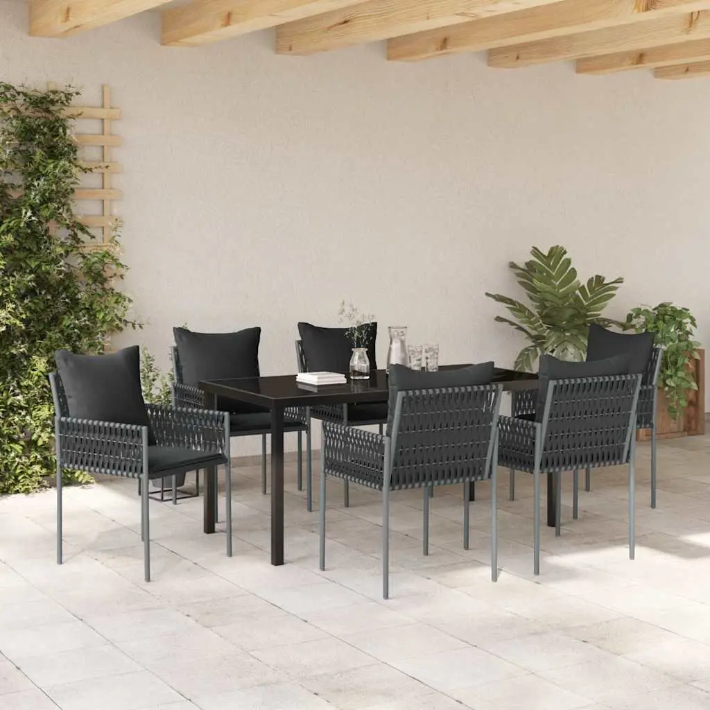 Garden Dining Set 7 Piece Outdoor Furniture Black Grey Rattan Steel Table Chairs
