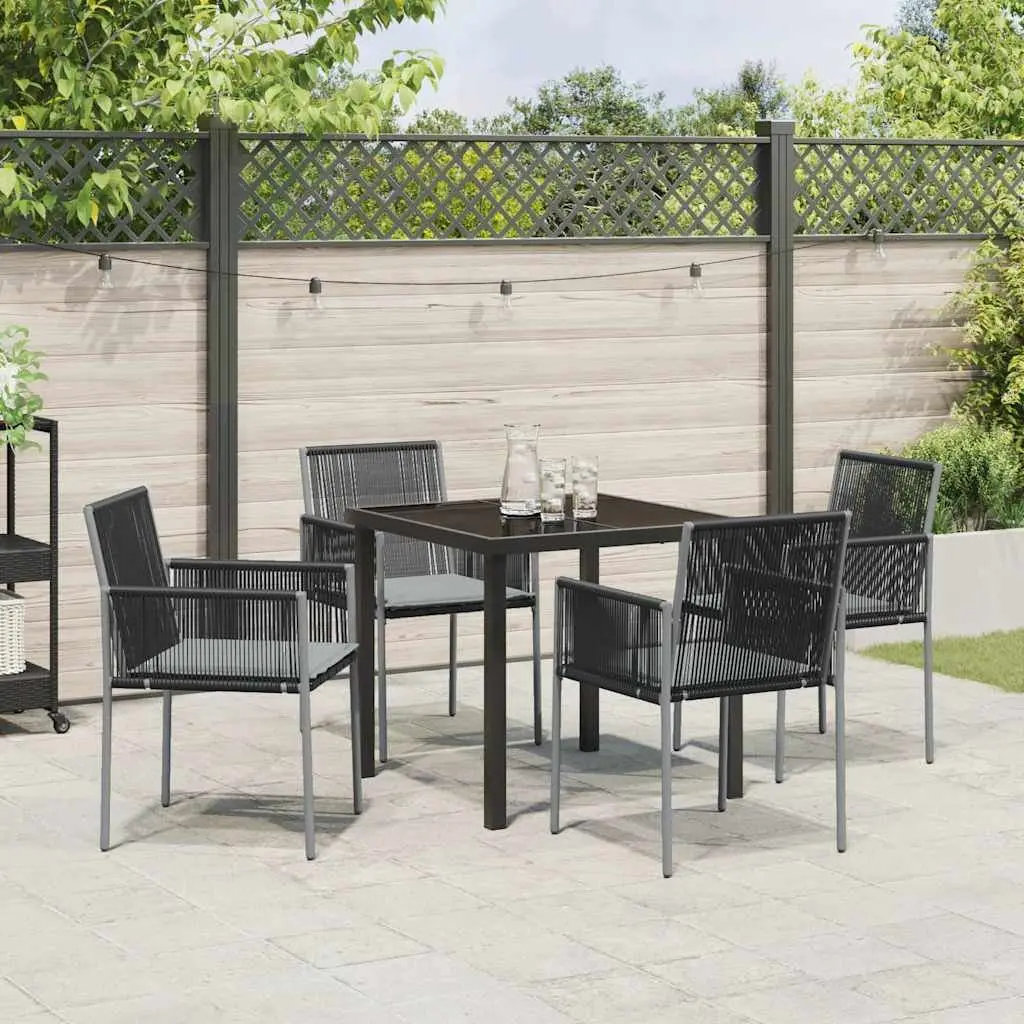 Garden Dining Set 5 Pieces Outdoor Furniture Black Poly Rattan Table and Chairs