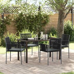 Garden Dining Set 5 Pieces Black Poly Rattan Outdoor Furniture Patio Dining