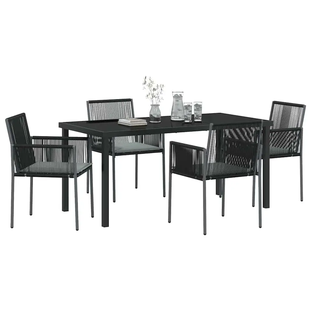 Outdoor Furniture Set 5 Piece Garden Dining Table and Chairs Black Poly Rattan Steel Frame