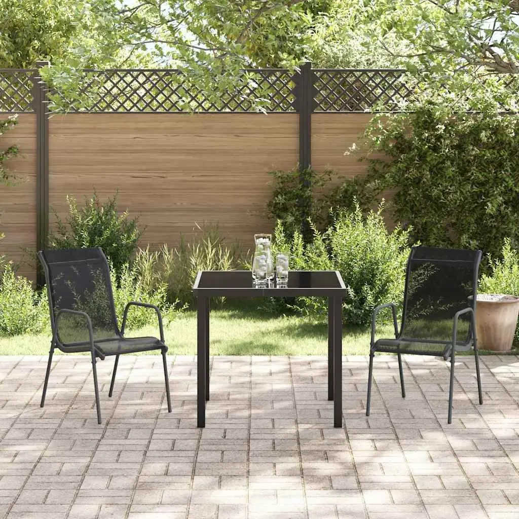 Garden Dining Set 3 Pieces Black Steel Frame Outdoor Furniture Patio Seating