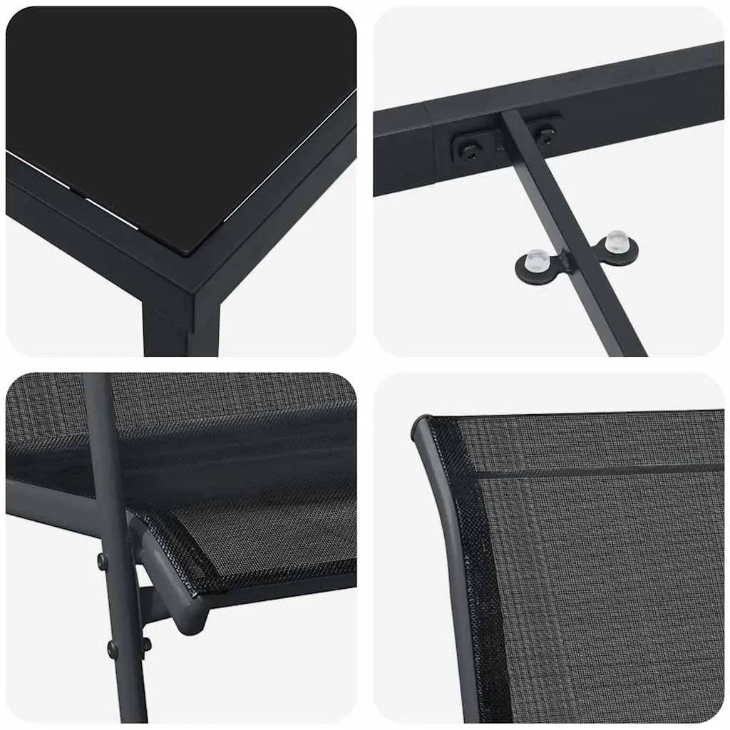 Garden Dining Set 3 Pieces Black Steel Frame Outdoor Furniture Patio Seating