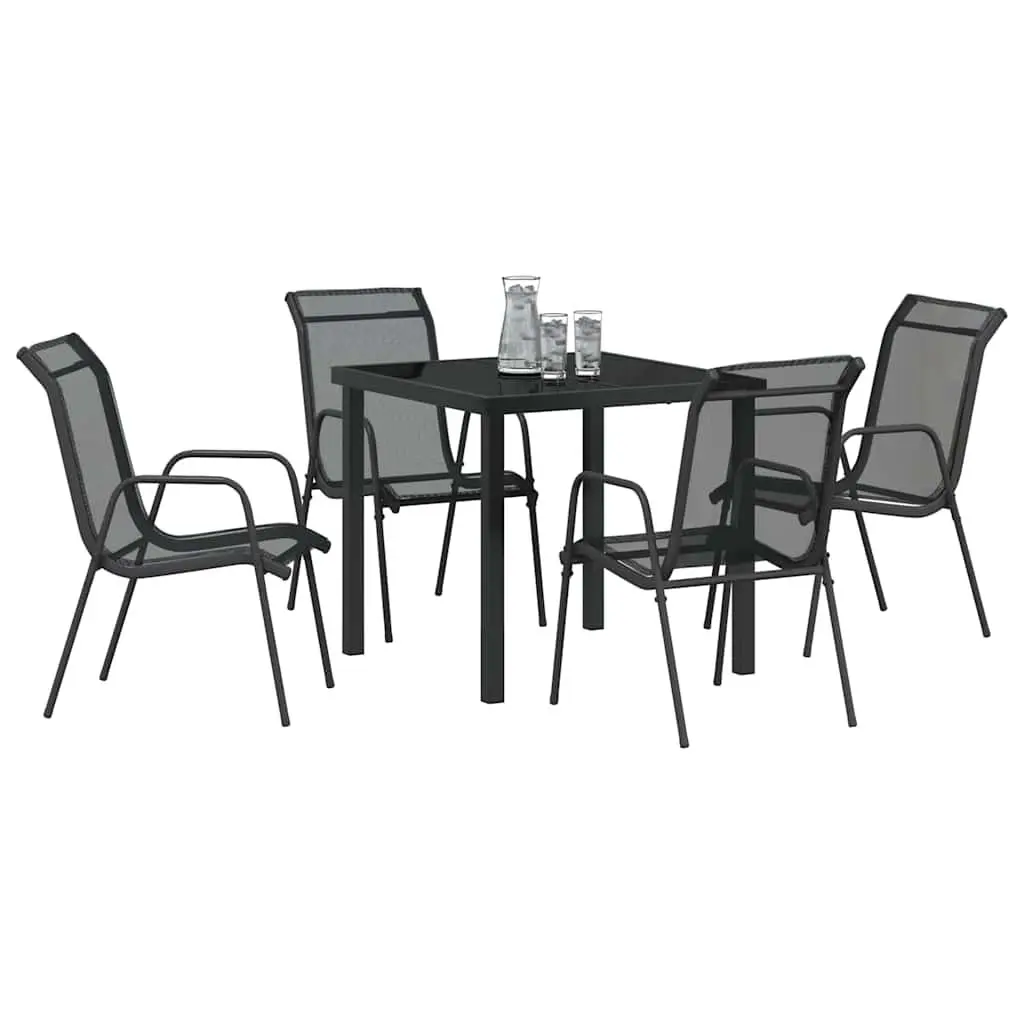 Garden Dining Set 5 Piece Outdoor Furniture Rectangular Table Textilene Seats Black Steel Frame