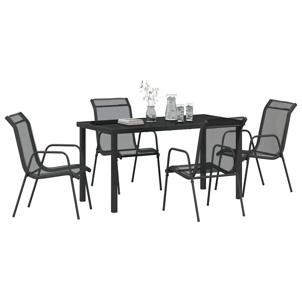 Outdoor Dining Set 5 Piece Black Steel Frame Rectangular Table and Chairs
