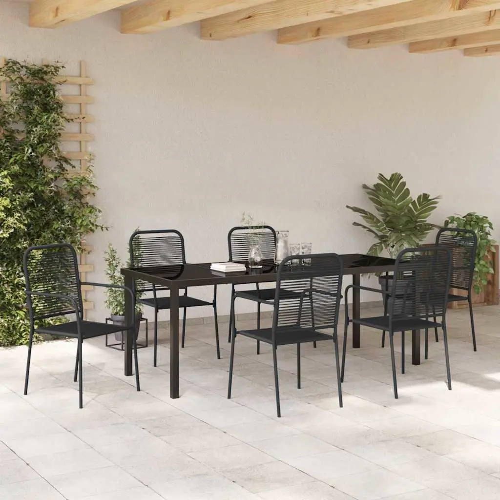 Garden Dining Set 7 Pieces Rectangular Outdoor Patio Furniture Black Steel