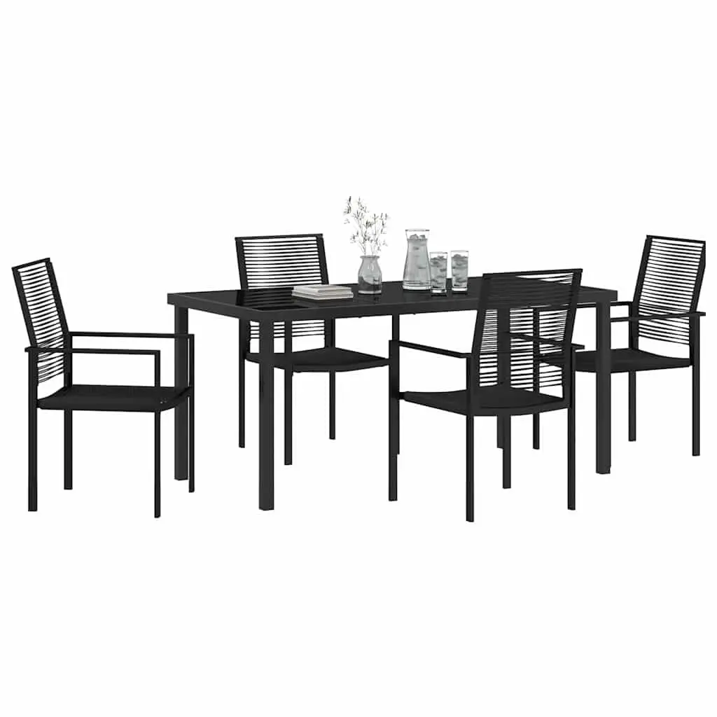 Garden Dining Set 5 Pieces Black Steel Frame Outdoor Patio Furniture Modern