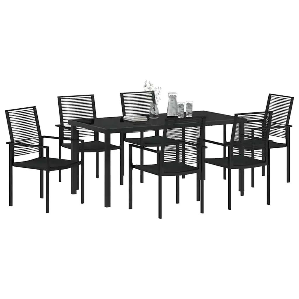Garden Dining Set 7 Piece Outdoor Furniture Black Steel Frame Rectangular Table Chairs
